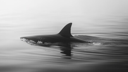 Fototapeta premium Shark swimming in calm waters ocean wildlife serene environment side view