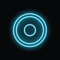Bright blue neon circle is glowing on a black background