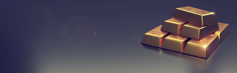 Stacked fine gold bars on a bright background, 3d rendering, financial concept