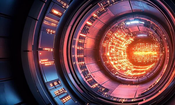 Futuristic portal glowing orange, tech background, science fiction, website design
