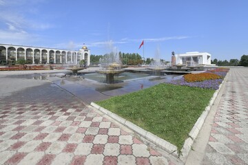 Ala-Too square, State Historical Museum formerly Lenin Museum and Manas Statue, Bishkek,...