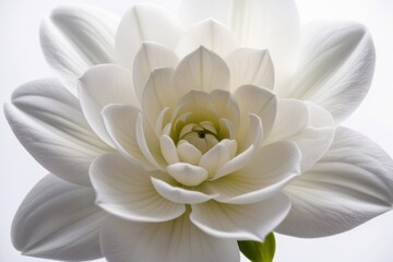 Close-up of a blooming flower in soft white tones on a light background, emphasizing nature's simplicity