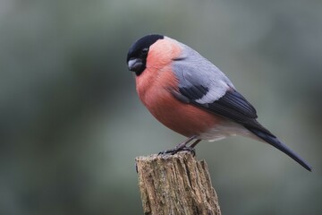 Bullfinch (Pyrrhula pyrrhula), sits on deadwood, Emsland, Lower Saxony, Germany, Europe
