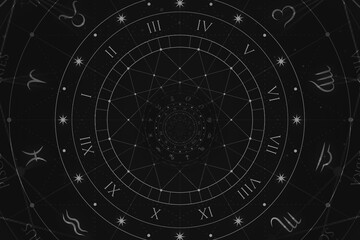 Astrology and alchemy sign background illustration, black