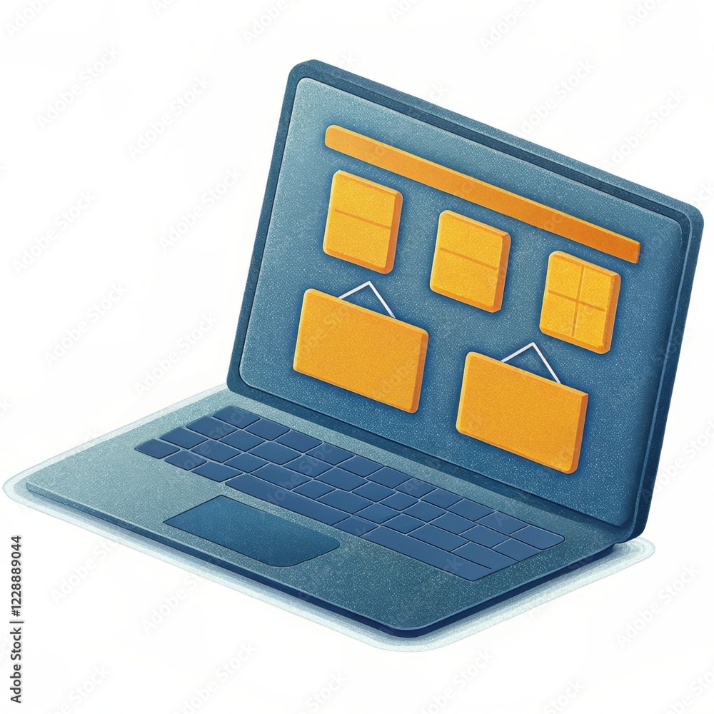 Poster a stylized laptop displays various folders and interface elements, suggesting organization and digit