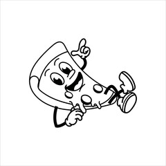 Cute and fun retro pizza cartoon character vector illustration. Cool and fun pizza character print design.