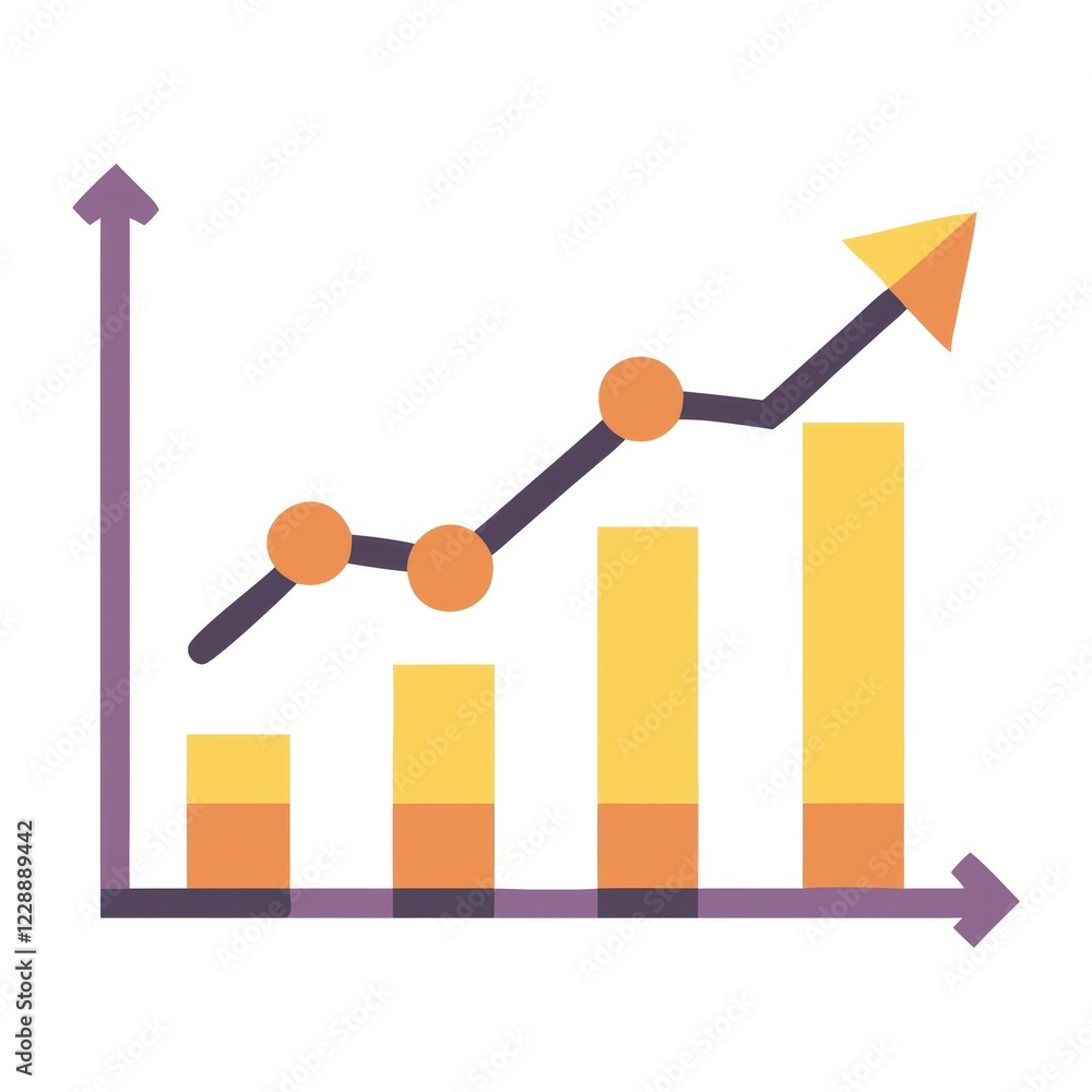 Poster a colorful graph shows upward trends with bars and a line, symbolizing growth and progress in data a