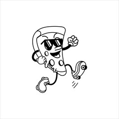 Cute and fun retro pizza cartoon character vector illustration. Cool and fun pizza character print design.