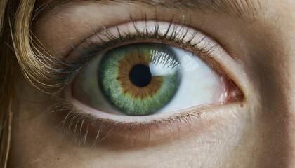 Obraz premium Woman, close-up of a green eye with detailed iris and eyelashes, AI generated, AI generated