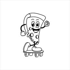 Cute and fun retro pizza cartoon character vector illustration. Cool and fun pizza character print design.