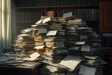 Monumental Pile of Papers and Books in a Study