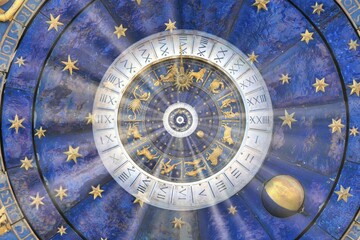 Astrological zodiac background. Vintage illustration art, grunge design. Concept of destiny, fortune, esoteric, magic, mysterious