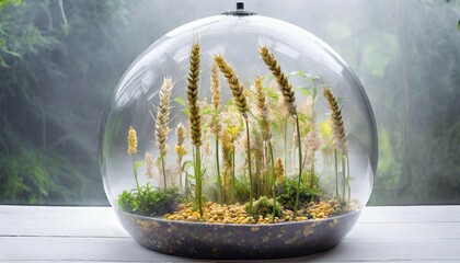 A glass container in which different types of grain grow under controlled conditions, wheat, AI-generated, AI-generated, AI generated