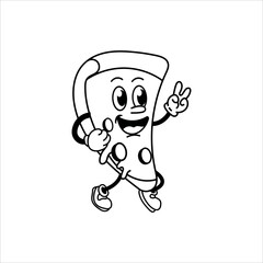 Cute and fun retro pizza cartoon character vector illustration. Cool and fun pizza character print design.