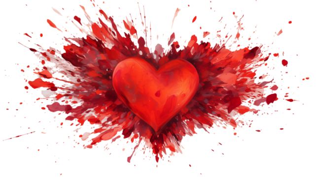 Red Heart Exploding with Passionate Colors Valentines Day Love Romance Abstract Art Background