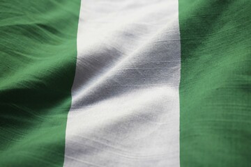Closeup of Ruffled Nigeria Flag, Nigeria Flag Blowing in Wind