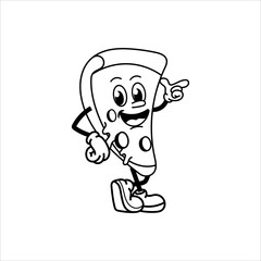 Cute and fun retro pizza cartoon character vector illustration. Cool and fun pizza character print design.