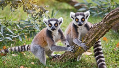 Fototapeta premium AI generated, animal, animals, mammal, mammals, biotope, habitat, one, individual animal, foraging, wildlife, Madagascar, East Africa, lemurs, sifaka, catta in tree, lemur, Africa
