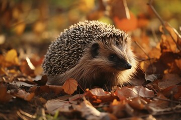 Hedgehog in autum leaf forest. KI generiert, generiert AI generated
