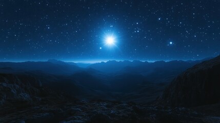 Obraz premium Bright Star Over Mountain Range at Night