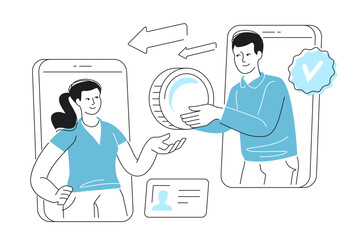 Money transfer. Currency exchange. Sending and receiving payment concept