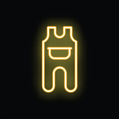 Glowing yellow neon icon of a baby jumpsuit with a pocket