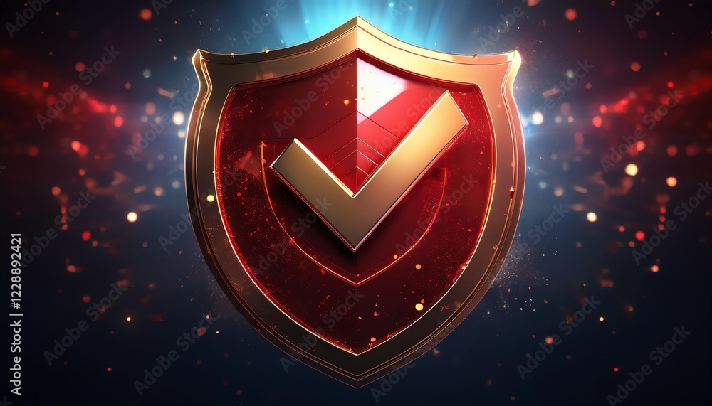 Poster a stylized shield with a check mark symbolizes protection and security, highlighted by a dramatic ba