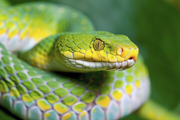 Fototapeta premium Stylized emerald snake, Africa, AI generated