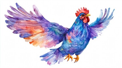 Obraz premium Vibrant Watercolor Painting of Hen with Iridescent Feathers