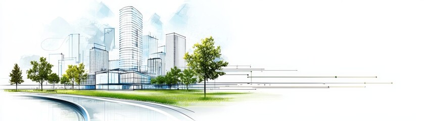 Obraz premium Urban Design Concept for Green Living Spaces Featuring Modern Buildings and Natural Elements