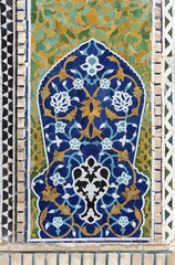 Close-up of tilework at Nadir Divan-begi Madrasah, Nadir Divanbegi Medressa, Bukhara, Uzbekistan, Asia