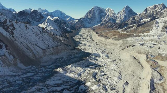 Stunning Aerial Views of the Khumbu Glacier and Icefall at Mount Everest - Drone 4K