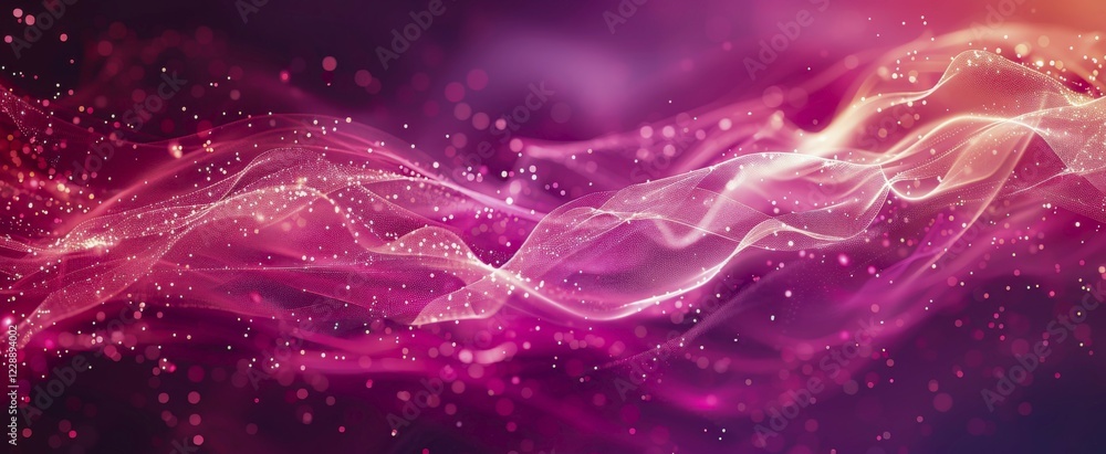 Poster abstract digital art in shades of pink with sparkles and wave patterns creating a fantasy atmosphere