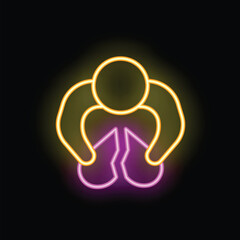 Neon sign depicting a person holding their stomach, suggesting pain or discomfort