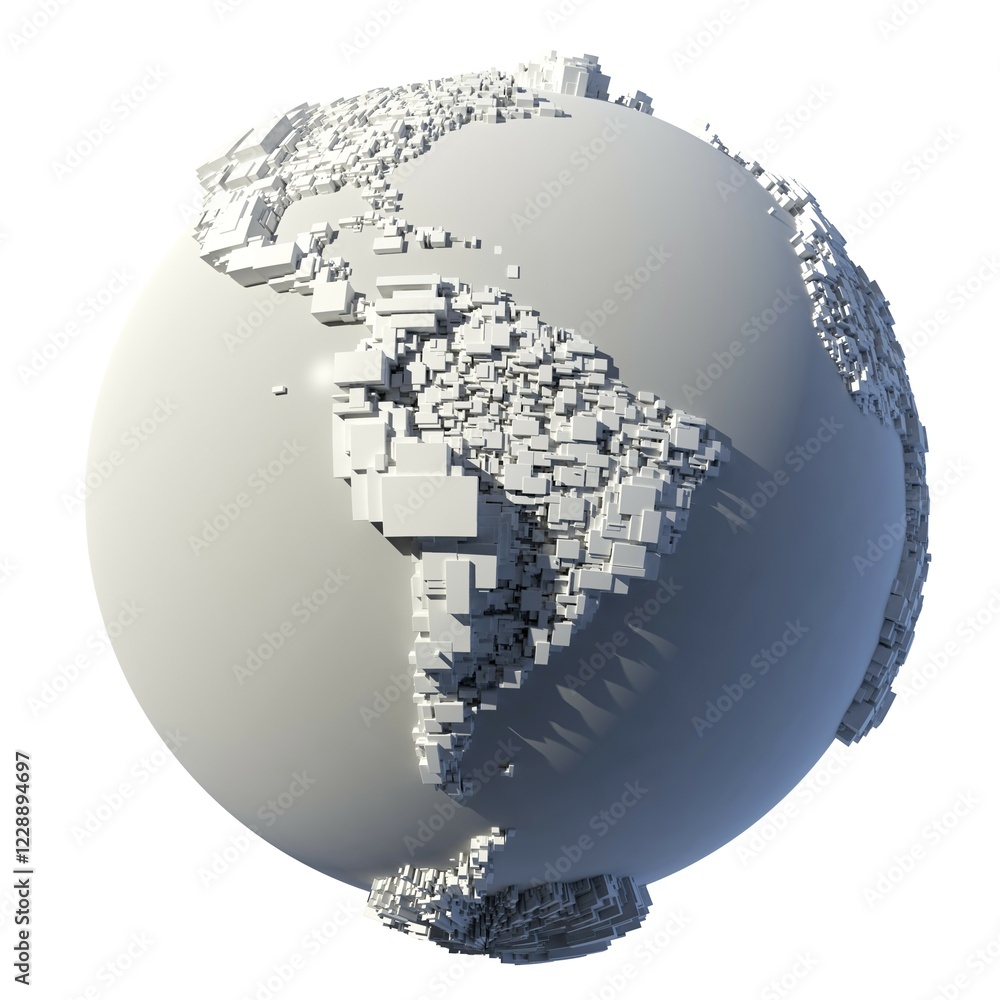 Poster the complex structure of the earth, consisting of a cubic rectangular shapes, the size of which depe