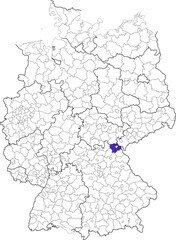 District of Hof, in Bavaria, location of the district within Germany