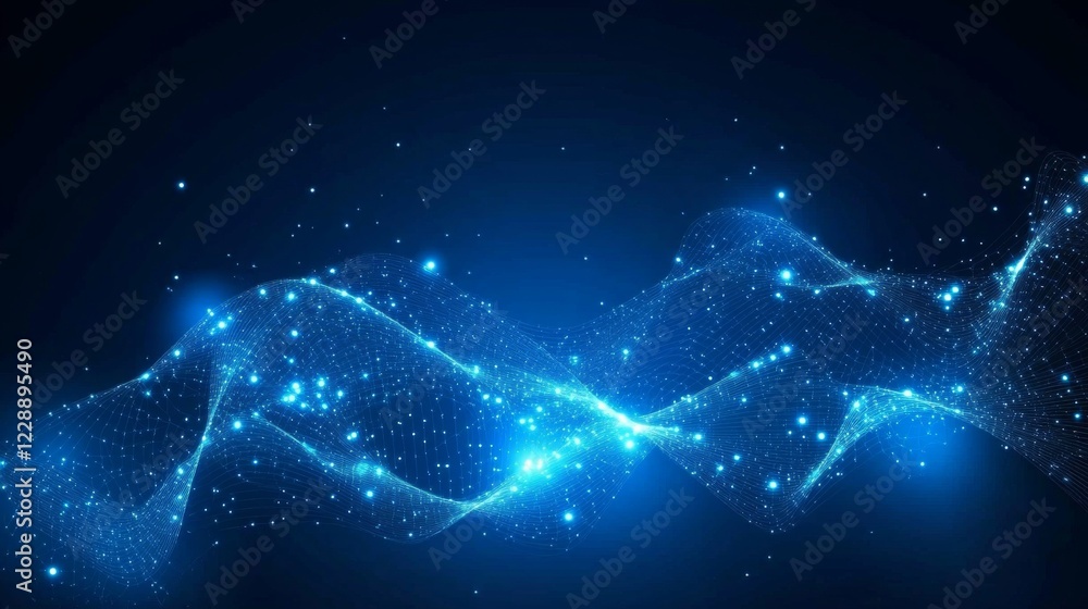 Poster abstract digital cyberspace with glowing particles and interconnected data network, futuristic techn