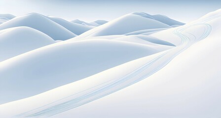 Simplified representation of ski tracks on a pristine snowy slope, created with bold, clean lines, AI generated