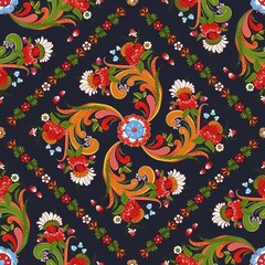 Obraz premium Rosemaling tile, traditional Norwegian decorative pattern. Vector illustration