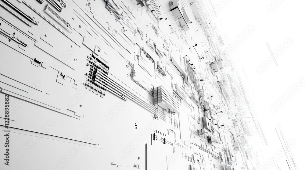 Poster abstract white technological background with circuit lines.