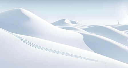 Simplified representation of ski tracks on a pristine snowy slope, created with bold, clean lines, AI generated