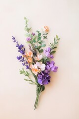 A vibrant bouquet of assorted flowers arranged elegantly against a soft pastel background