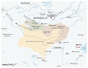 Obraz premium Map of the Central Asian Gobi Desert, Mongolia, China, Asia
