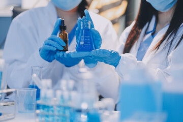 Microbiological research with a test tube and micropipette in close -up