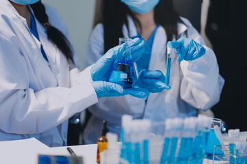 Microbiological research with a test tube and micropipette in close -up