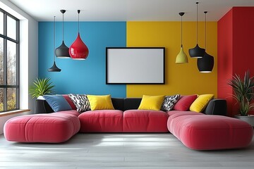 Modern Living Room Decor Colorful Sofa And Lamps