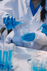 Microbiological research with a test tube and micropipette in close -up