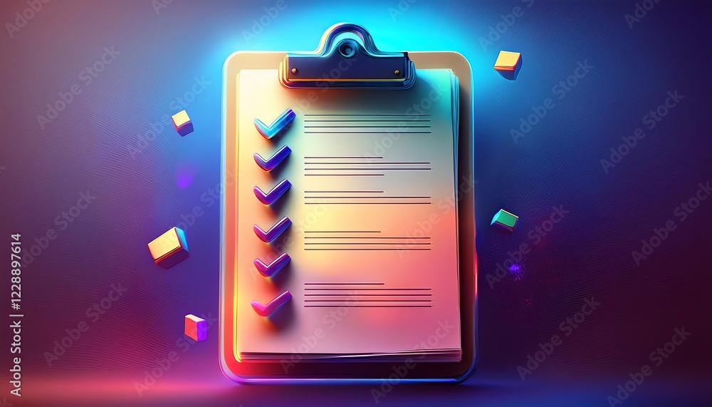 Poster a colorful checklist on a clipboard with checkmarks, symbolizing organization and task completion ag