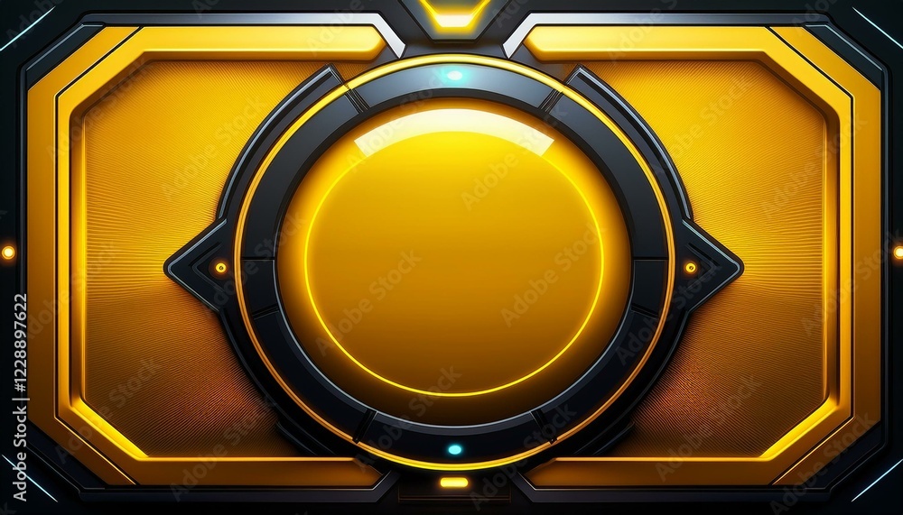 Poster futuristic metallic background with a circular design in the center. the background is gold with a b