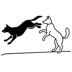 A dog and cat high firing line art vector illustration 